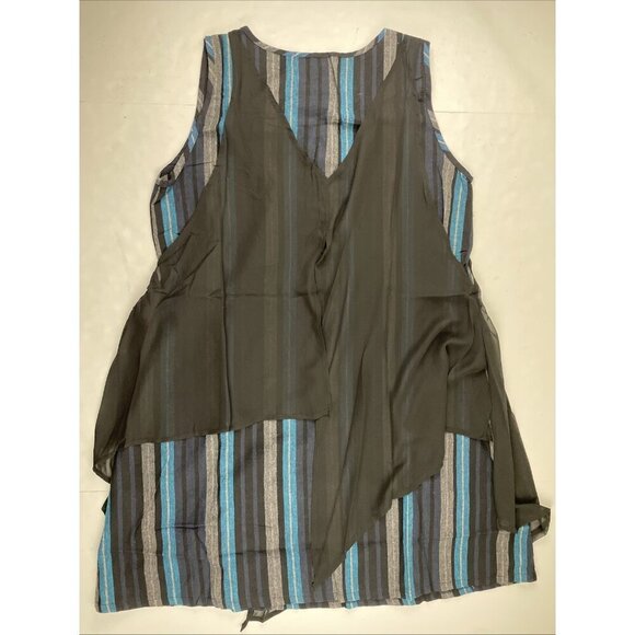 Pretty Angel Two Piece Multi layer Dress Tunic Women’s L Striped Teal Black - Picture 3 of 11